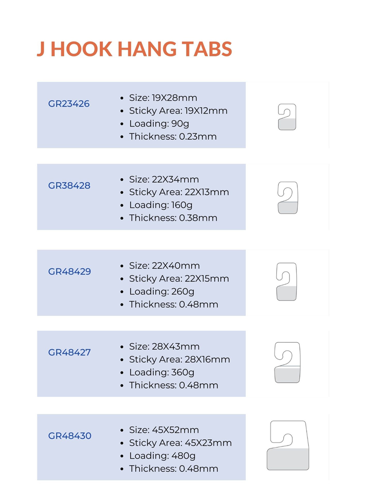plastic J hook han tabs
